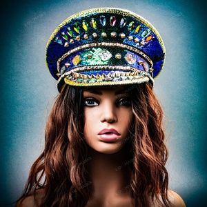 Blue Burning Man Steampunk Captain Hat Costume